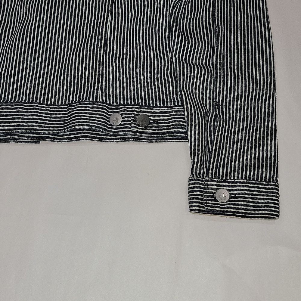 Calvin Klein Clean Line Trucker Teddy Stripe Engineer Denim Jacket NWOT Size M - Picture 9 of 10